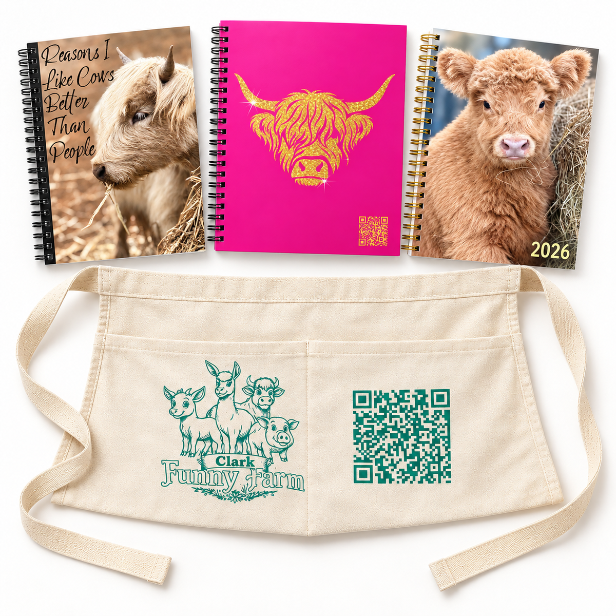 Clark Funny Farm Gift Bundle – Utility Apron, Two Notebooks & Planner