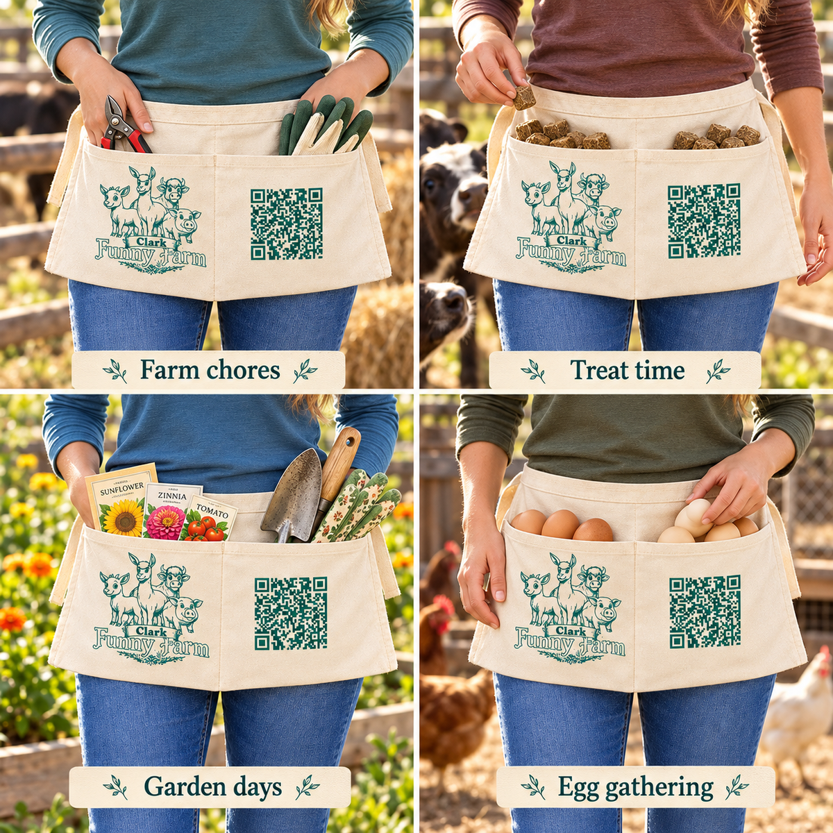 Clark Funny Farm Canvas Utility Apron – Two-Pocket Waist Apron