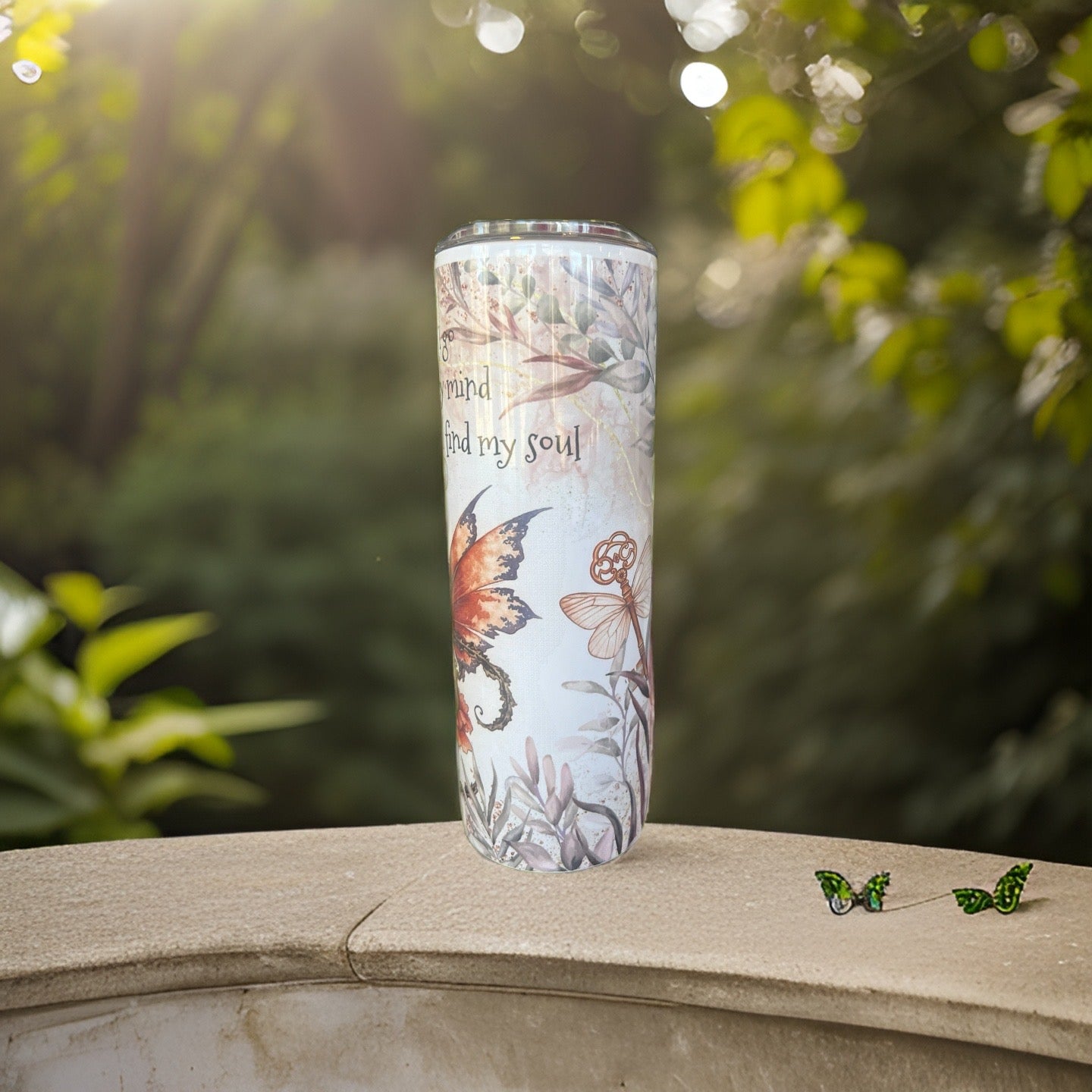 Soulful Garden Escapade Tumbler: Fairy Bliss and Bubbles on a 20 oz Canvas by Clark Funny Farm