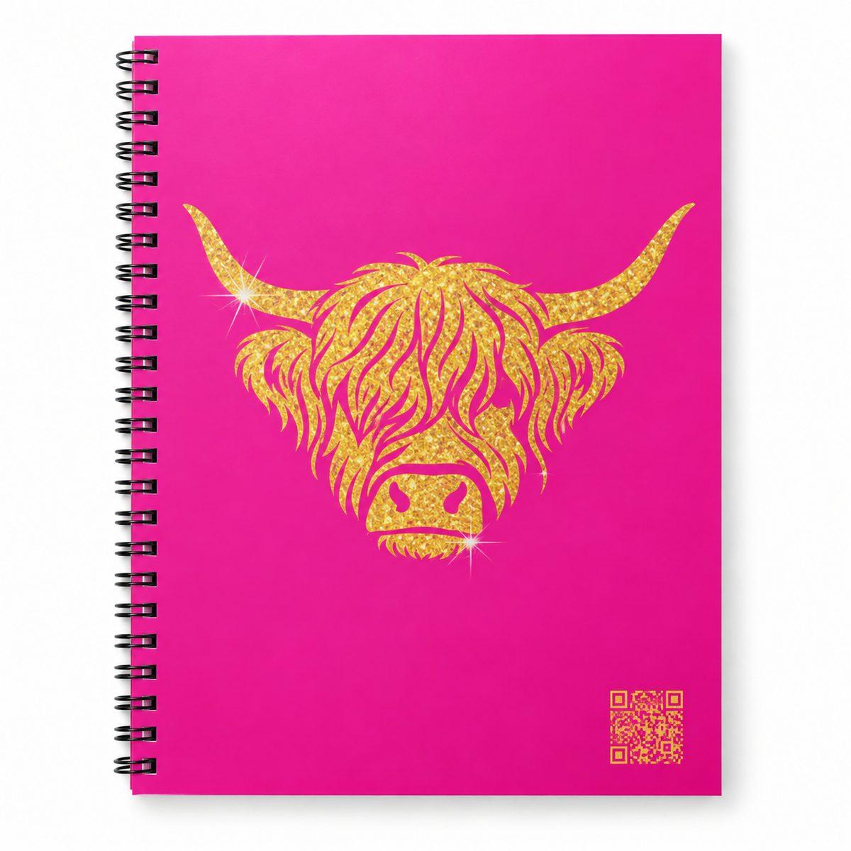 Hot Pink & Gold Highland Cow Spiral Notebook – 80 Lined Pages