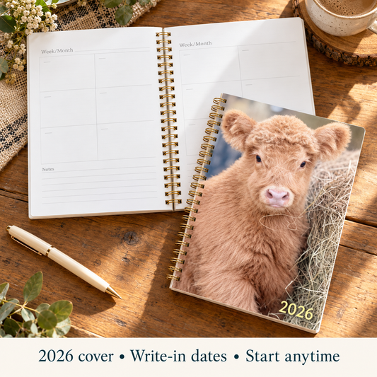Highland Calf Undated Planner – Gold Spiral, 2026 Cover