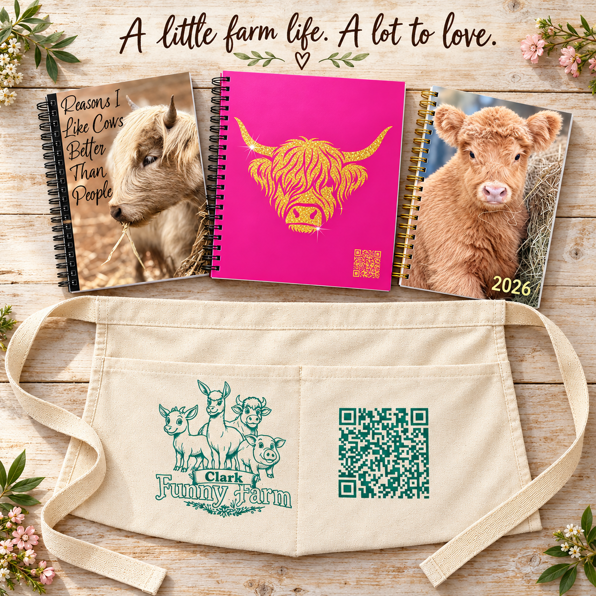 Clark Funny Farm Gift Bundle – Utility Apron, Two Notebooks & Planner